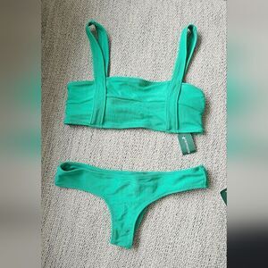 Nwt Ribbed Green Women's Swimwear Set